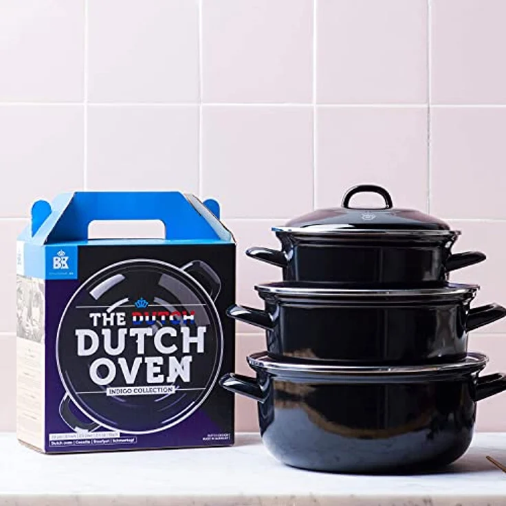 BK Indigo Holländisches Erbe Runde Deutsche Emaillierte Kasserolle mit Deckel mit PFAS-Freier Keramischer Antihaftbeschichtung, 24 cm/4,2 Liter, Induktion, Spülmaschinenfest, Backofenfest, Schwarz – Bild 2