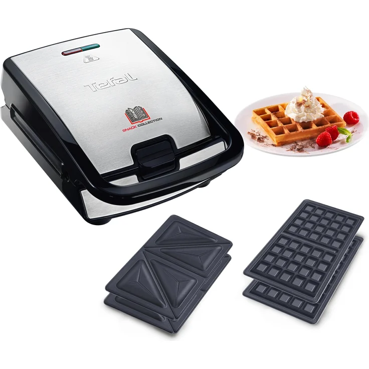 Tefal Snack Collection SW852, Waffeleisen mit 2 plattformen für Sandwiches und Waffeln, Schwarz/Silber, 700 Watt
