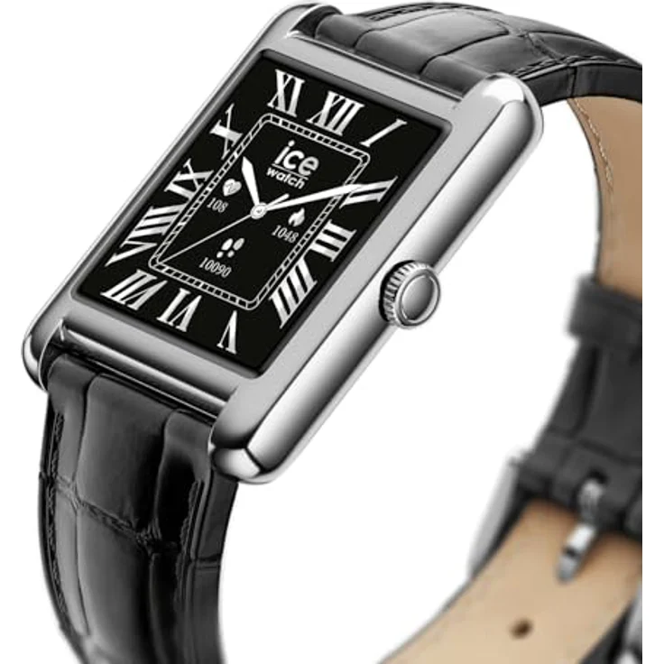 ICE-WATCH Ice smart TKS 2.0, vernetzte Damenarmbanduhr mit Silbergrauem Gehäuse und schwarzem Lederarmband, Bluetooth, Herzfrequenzmesser, 1,41 Zoll – Bild 3