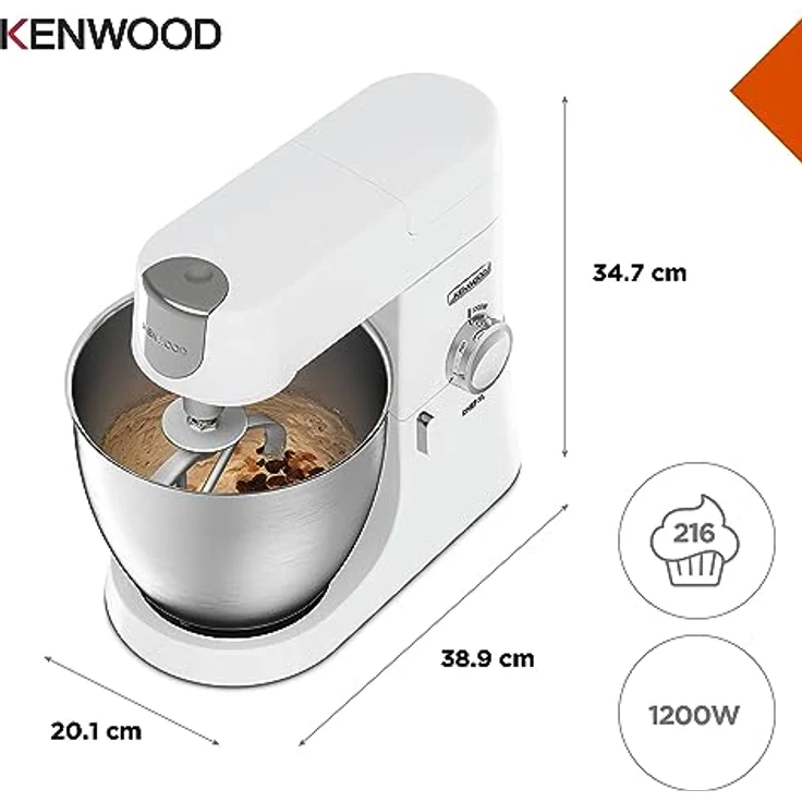 Kenwood Chef XL KVL4101W Küchenmaschine, 6,7 l Edelstahl Schüssel, Interlock-Sicherheitssystem, 1200 Watt, inkl. 3-Teiligem Patisserie-Set und Zweitschüssel, Weiß – Bild 5