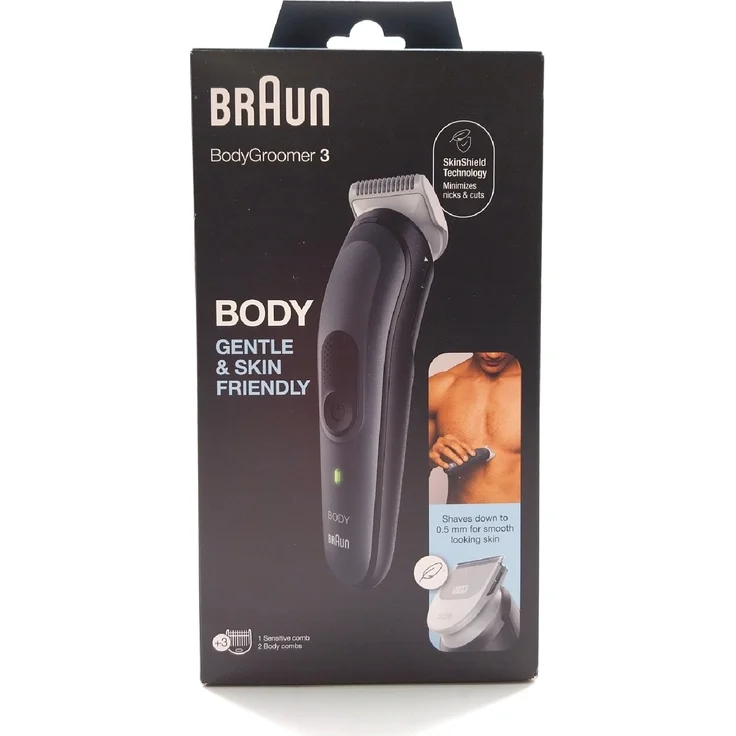 Braun Series 3 3350 Körperrasierer Body Groomer - SkinShield-Technologie, 100% wasserdicht - schwarz/grau