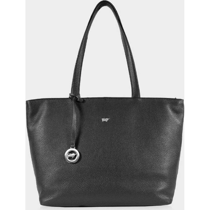 Braun Büffel Hanna Shopper Schwarz, hochwertiger Leder Shopper mit unterteiltem Hauptfach