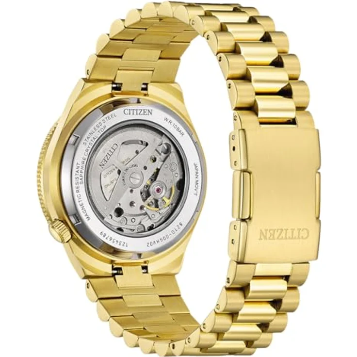 Citizen NJ0232-53X Herren-Armbanduhr Automatik, Edelstahl goldfarben mit grünem Zifferblatt, 10 bar wasserdicht, Kratzfest, Antireflex-Saphirglas – Bild 4