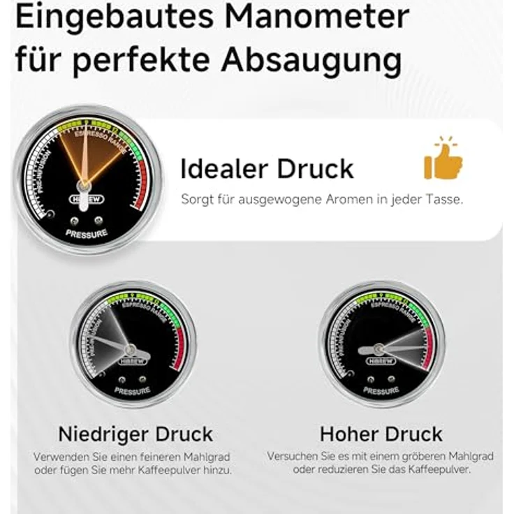 HIBREW H10A Programmierbare Espressomaschine, 19-Bar-Extraktionsdruck, gebürsteter Edelstahl, einstellbare Temperatur und Tassenvolumen, Dampfrohr für Milchaufschäumer – Bild 4