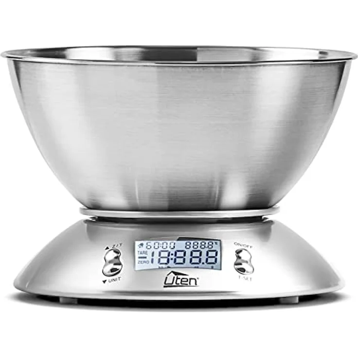 Uten Küchenwaage Digitalwaage Professionelle Waage Electronische Waage, Digitale Küchenwaage 5kg x 1g aus 304 Edelstahl Tara-Funktion mit LCD-Display Schale und Timer – Bild 1