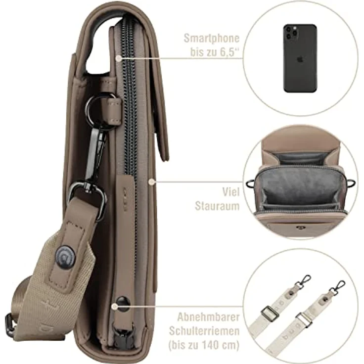 Bugatti Almata Crossover Börse, elegante Handtasche mit verstellbarem Schulterriemen, Braun – Bild 4