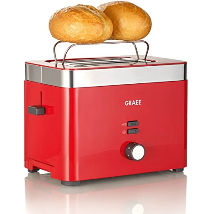 Graef TO 63 2-Schlitz-Toaster, 1000 Watt, 6 Bräunungsstufen, Kunststoff, Edelstahl, rot – Bild 3