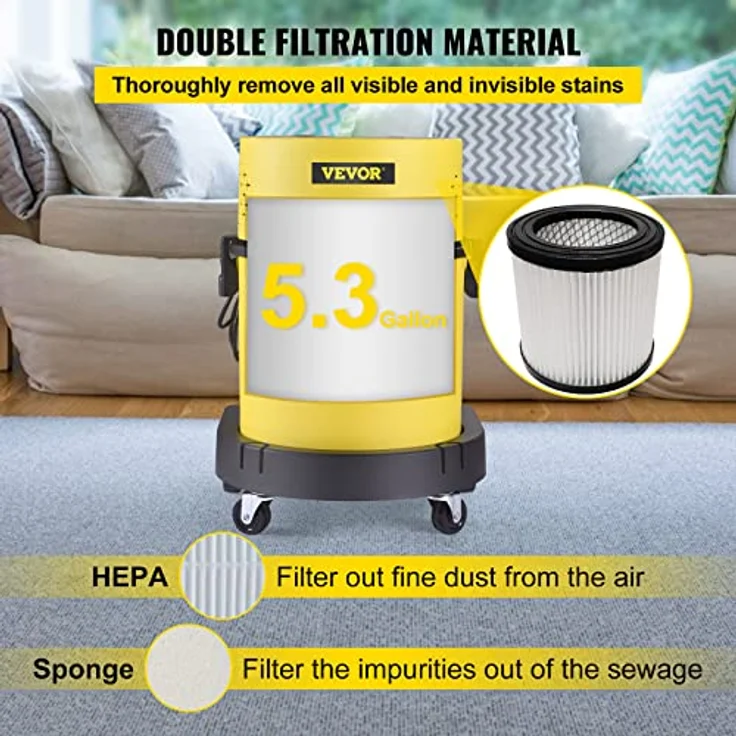 VEVOR 4in1 Nass-Trockensauger, 1200W Waschsauger mit 20L Tank und HEPA-Filter, inkl. Fernbedienung und verschiedenen Bürsten – Bild 4