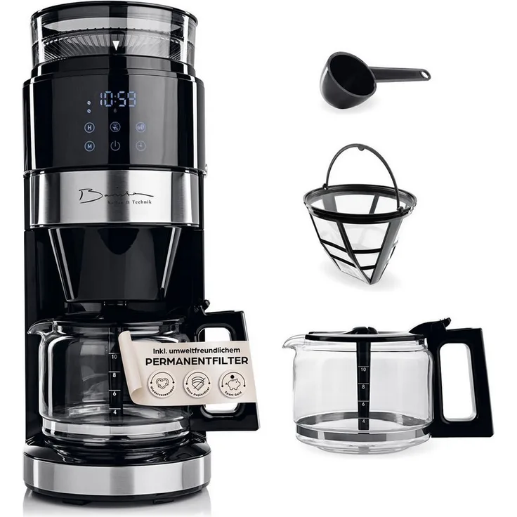 Barista Filterkaffeemaschine Grind, mit digitalem Touch-Display, Kegelmahlwerk, Isolierkanne und 1,25-Liter-Wassertank, schwarz