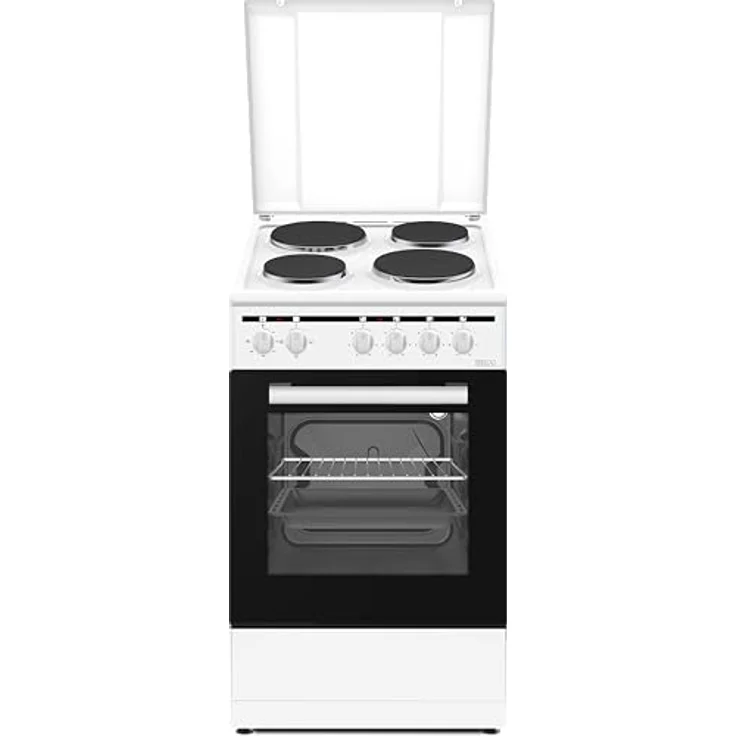 PKM Standelektroherd EH4-50KPGDQ, 48 Liter Garraum, Energieeffizienzklasse A, 4 Kochfelder, inkl. Grillrost und Backblech, mit Geschirrwagen und Kochfeldabdeckung – Bild 1