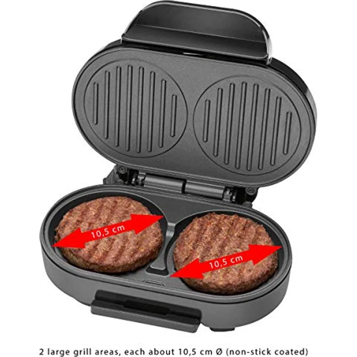 Clatronic HBM 3696 Hamburger-Grill, 2 große Grillflächen, 2 Kontrollleuchten, herausnehmbarer Fettauffangbehälter – Bild 4