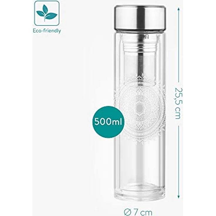 Navaris Teeflasche aus Glas mit Edelstahl Sieb - 500ml Tee Flasche Teekanne to go - Trinkflasche doppelwandig aus Borosilikatglas - mit Filz Hülle – Bild 5