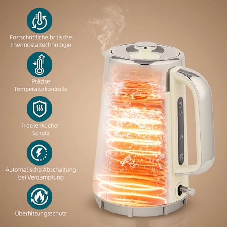 HOMCOM Wasserkocher Toaster Set, 1,7L Wasserkocher mit Thermostat und 4-Scheiben-Toaster in Cremeweiß und Silber, 7 Bräunungsstufen, automatische Abschaltung – Bild 3