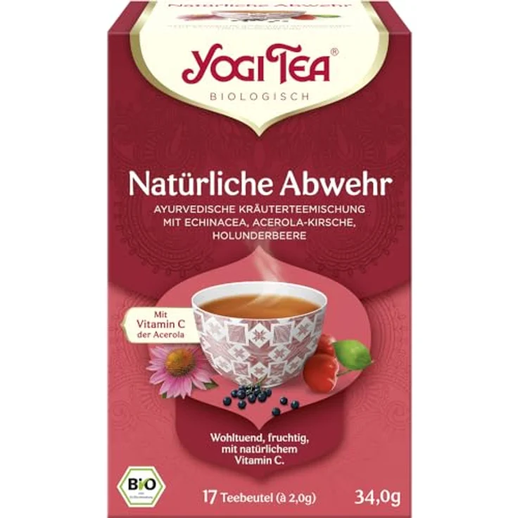 YOGI TEA Natuerli Abwehr Bio, Ayurvedische Kräuterteemischung mit Echinacea, Acerolakirsche und Holunderbeeren, 17x1,8 g Filterbeutel – Bild 2