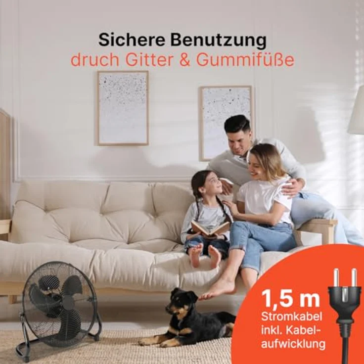 ProfiCare® Windmaschine mit 40 cm Ø | Ventilator verstellbarer Winkel | Bodenventilator 3 Stufen | Ventilator leise aus Metall | Luftkühler | Standlüfter | Raumkühler | PC-VL 3065 WM matt schwarz – Bild 4