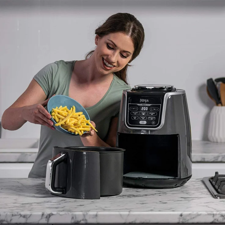 Ninja AF160EU Max Heißluftfritteuse, ohne Fett, 1750 Watt, 5,2 Liter Garraum, antihaftbeschichtet, 6 Garfunktionen, Timer, grau, schwarz – Bild 3