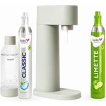 SodaTASTE Sparpaket: Mysoda Woody - Wassersprudler aus erneuerbarem Holzkomposit mit 1L BPA-freier Plastikflasche, CO2-Zylinder Classic + CO2-Zylinder Limette (Pigeon, Salbei)