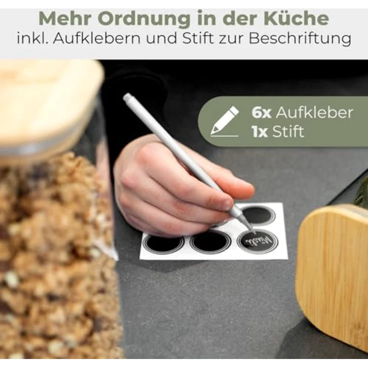 Classbach® Vorratsdosen Set 6er, luftdicht, BPA-frei, inkl. Aufkleber und Stift, 3x 600ml & 3x 1000ml, Küche Bad Organizer, C-VD 4030 – Bild 4