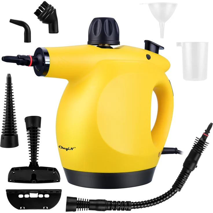 CkeyiN Dampfreiniger, 1250W Mehrzweck-Dampfreinigungsgerät mit 450ml Wassertank, 3.2 bar und 9 Zubehörteilen, Silber