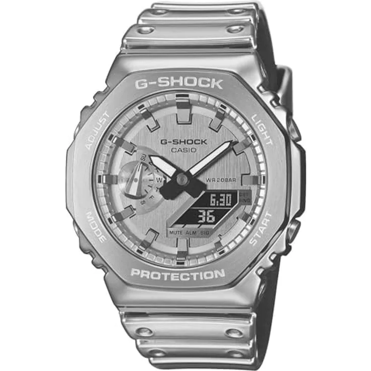 Casio G-Shock G-Steel Armbanduhr Silberfarben GM-2100YM-8AER, Analog-Digital mit Stoppuhr und Countdown