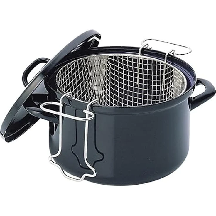 BK Fortalit Emaillierter Stahl Induktionskompatibel 24cm/3L Fritteuse Bratentopf mit Deckel, spülmaschinenfest, PFAS-frei, Schwarz – Bild 3