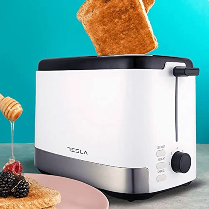 TESLA TS300BWX Toaster (800 W, 2 Scheiben, Nichrom-Draht-Heizung, herausnehmbare Krümelschublade, Auftauen, Aufwärmen) (Weiß-Inox-Schwarz) – Bild 3