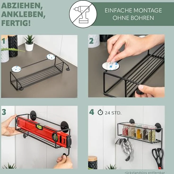 bremermann Gewürzregal Wandablage mit Haken, schwarz, zum Kleben oder Bohren, inkl. Montagematerial – Bild 5