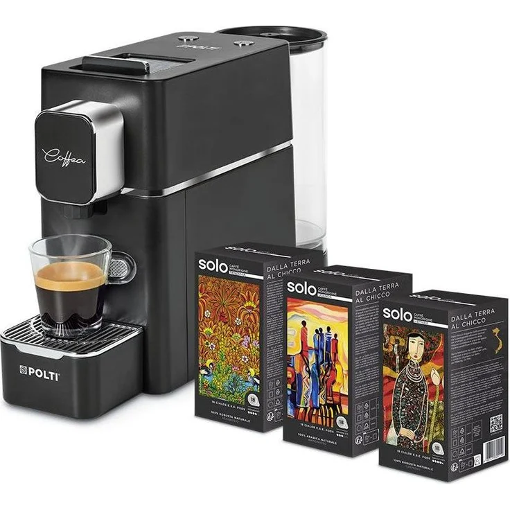 Polti PCEU0128 Kapsel-Kaffeemaschine, 0,85 L Wassertank, 19 Bar Druck, Silber mit Abschaltautomatik