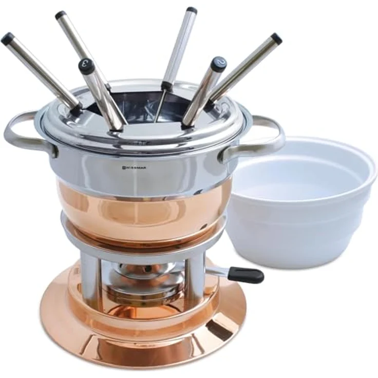 Swissmar F66415 Lausanne Fondue Set 11-teiliges, Kupfer/Edelstahl, 1.8L, Fondue-Set für Fleisch, Käse und Schokolade, für 6 Personen, Geschenkset – Bild 5