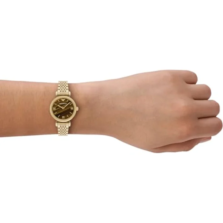 Emporio Armani Quarzuhr AR11703, Damenuhr mit Tigeraugezifferblatt, goldfarbenes Edelstahlarmband, analog – Bild 2