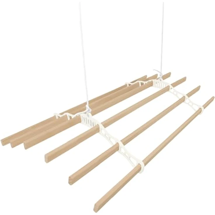Monster Shop Decken-Wäscheständer, traditionell montiert, 6 Latten, 2 m, elfenbein, ausziehbar, Gusseisen, lackiertes Kiefernholz, inkl. Befestigungsset – Bild 7