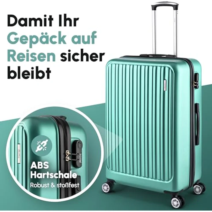 Easy Move ABS Hartschalenkoffer [ERGONOMISCH & SICHER] - Großer Trolley Koffer mit 360° Rädern, Zahlen Schloss - Pink, Set – Bild 2
