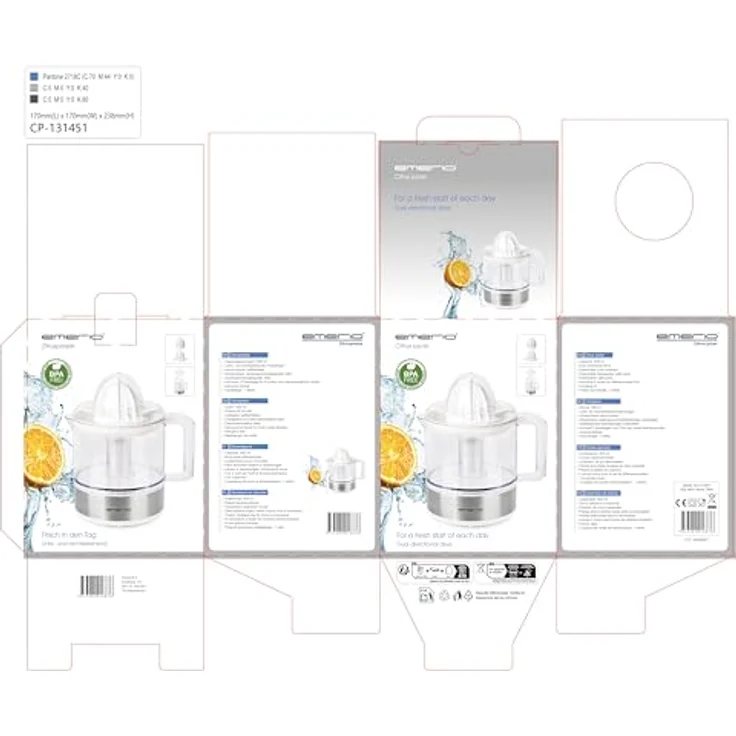 EMERIO elektrische Zitruspresse CP-131451, 800ml Saftpresse mit 2 Drehrichtungen, 2 Kegeln (groß und klein), spülmaschinengeeigneten Teilen und 1m Kabel – Bild 5