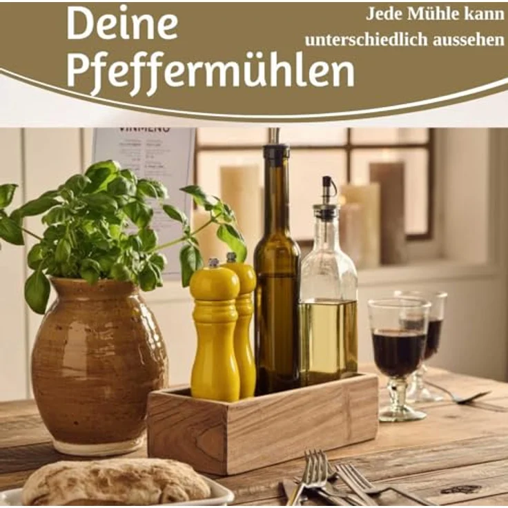 LS-LebenStil Salz-/Pfeffermühle Set iB Laursen, manuelle Holz-Gewürzmühle in Gelb, 21x5cm, stufenlos einstellbares Keramikmahlwerk für grobes Salz und schwarze Pfefferkörner, 2 Stück – Bild 10