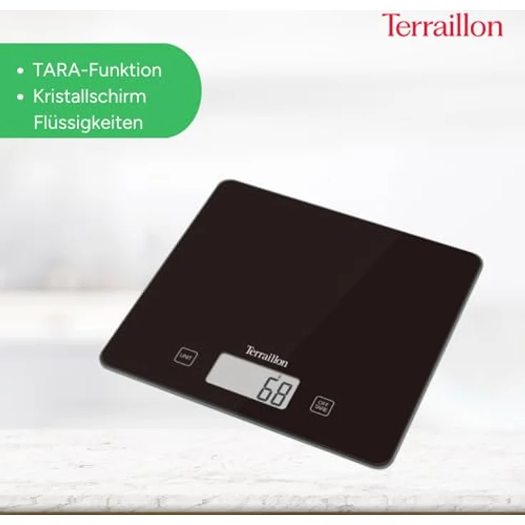 Terraillon Küchenwaage, Mit Tara-Funktion, Flüssigkeitsanzeige, Ultradünn, Bis 3 kg, T1040, Motiv Bakery – Bild 7