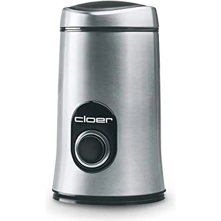 Cloer 7579 Elektrische Kaffeemühle, 150 W, für bis zu 50 g Kaffeebohnen, mattiertes Edelstahlgehäuse