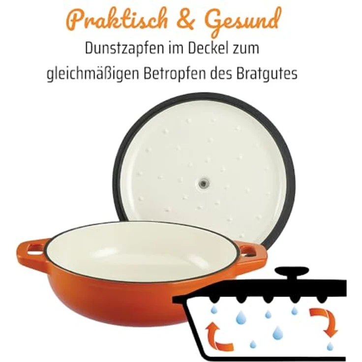 GSW 716307 Orange Shadow Schmortopf mit Deckel, Gusseisen, orange/creme - ⌀30 cm, Vielseitiger Schmortopf aus Gusseisen für gleichmäßiges Kochen und vollen Geschmack – Bild 5