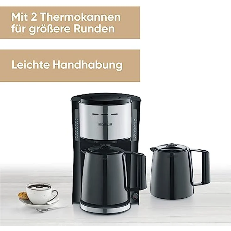 SEVERIN Filterkaffeemaschine mit 2 Thermokannen, Kaffeemaschine für bis zu 8 Tassen je Kanne, Filtermaschine mit 2 Isolierkannen, schwarz, KA 9308 – Bild 2