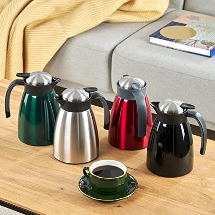 Blumtal Thermokanne Carla, 2 L, Rot, Metall, Ausgießen per Knopfdruck, BPA-frei, für Kaffee & Tee – Bild 3