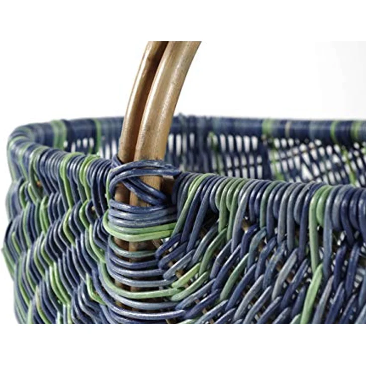 Kobolo Einkaufskorb geflockter Rattankorb, dekorativ und robust im multicolor blauen Design, 50x35x23 cm – Bild 2