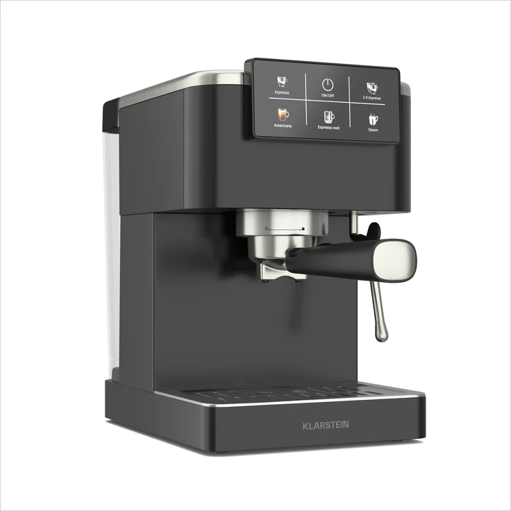 Klarstein SteelPresso Touch Siebträgermaschine – 20-Bar, 1350 W, Edelstahl, 1,5-L-Wassertank, Touch-Display, Integrierter Milchaufschäumer, Kompaktes Design, Kaffeemaschine – Bild 1