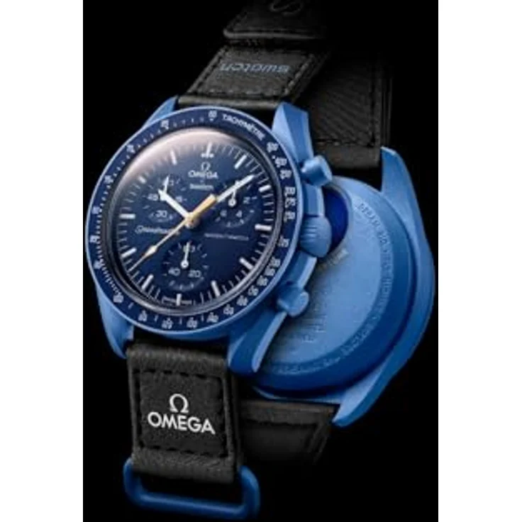 Swatch Chronograph Moonswatch Mission to Neptune Bioceramic SO33N100, Marineblau, VELCRO©-Armband, Superluminova – Bild 3