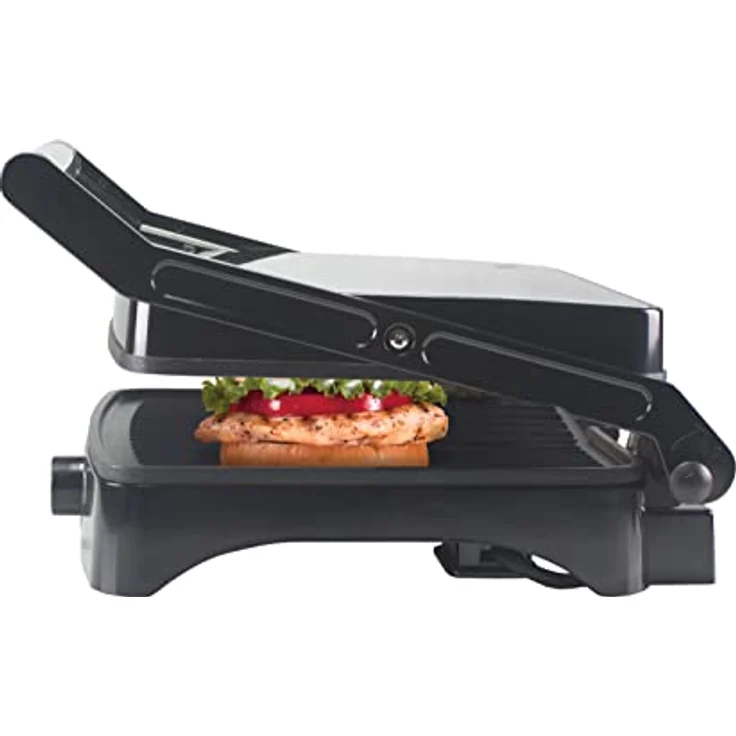 BEPER P101TOS502 Multifunktionsgrill, Panini Maker, Bakelite/Stahl,1800W, Grillplatte 28x25 cm, 180°-Öffnung, Thermostat verstellbar, Fettauffangschale, in Schwarz – Bild 5