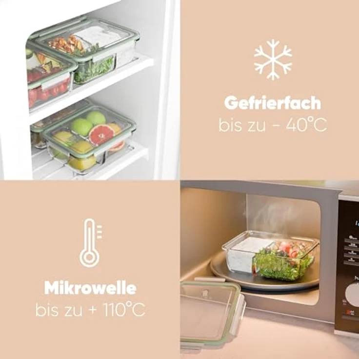Classbach Meal Prep Boxen Glas mit Fächern | 3er Set |C-FHDM 4021 G, Glas-Frischhaltedosen – Bild 3