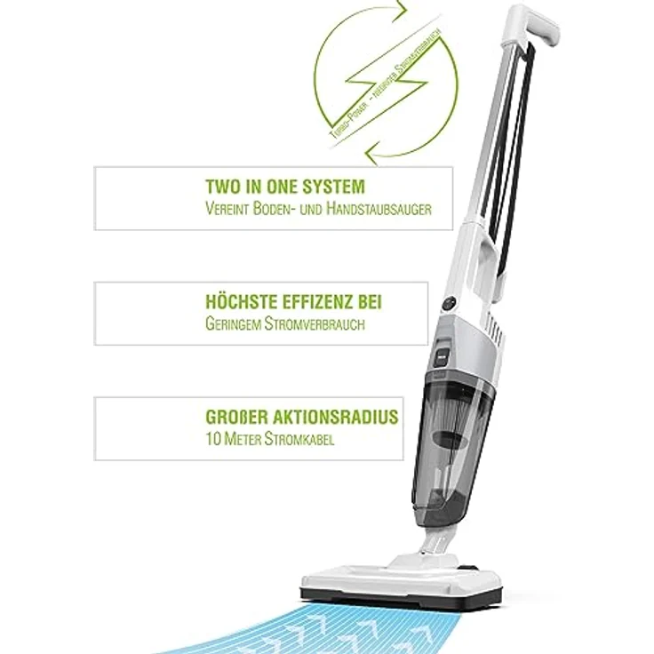Grafner 2in1 Turbo Stielsauger, Zyklon Technologie, HEPA-Filter, beutellos, ECO-Motor mit 600 Watt und extremer Saugkraft von 18 kPa, 10 Meter Kabel, Staubsauger Handstaubsauger Bodenstaubsauger – Bild 2