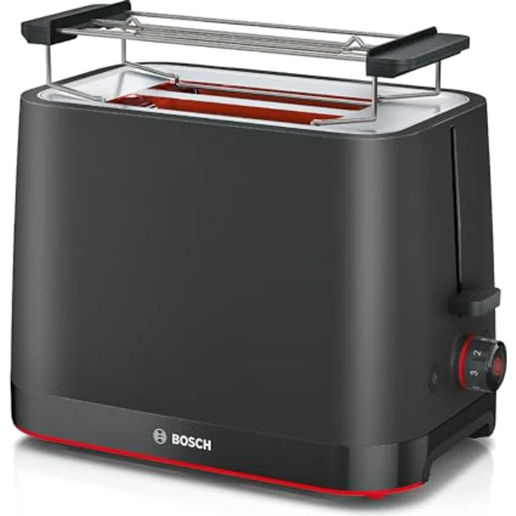 Bosch Kompakt Toaster MyMoment TAT3M123, entnehmbarer klappbarer Brötchenaufsatz, mit Auftaufunktion, Abschaltautomatik, Liftfunktion, Brotzentrierung, ideal für 2 Scheiben, 800 Watt, Schwarz matt – Bild 1