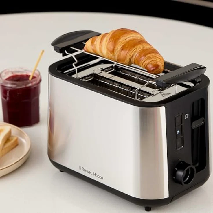 Russell Hobbs Toaster Heaton (extra breite Toastschlitze, 6 Bräunungsstufen, Hebefunktion, Auftau-, Aufwärm- & Stoppfunktion, Krümelschublade, Brötchenaufsatz, Edelstahl) 27390-56 – Bild 2