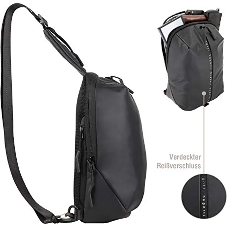 Bugatti Handtasche Blanc Schwarz, funktionaler Rucksack mit mehreren Fächern und gepolsterten Schulterträgern – Bild 5