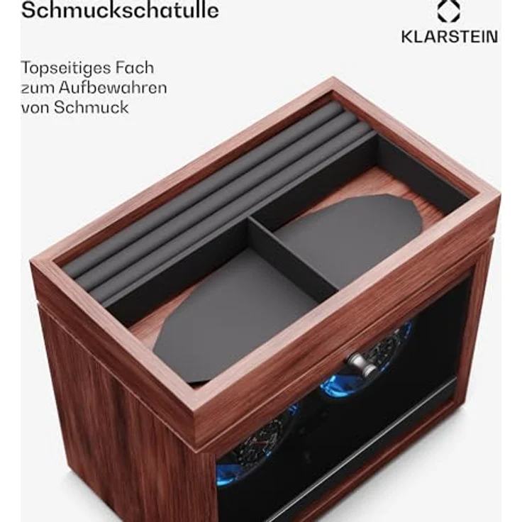 Klarstein Uhrenbeweger Brienz 2, Automatik-Uhrenwinder für 2 Uhren, mit LED-Beleuchtung, blau – Bild 7