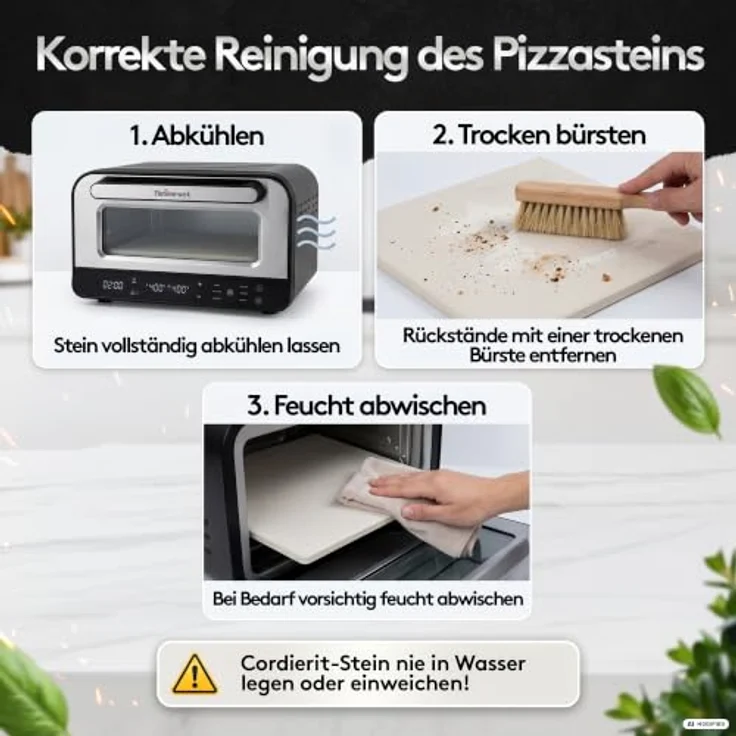 Flammenwerk Pizzaofen elektrisch, 1700 W mit Cordierit-Pizzastein und Pizzaschieber, Schwarz, bis 450 °C, mit Backprogrammen – Bild 8